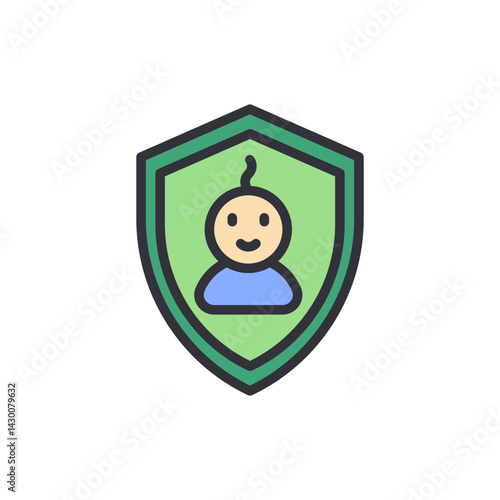 Child protection colored icons, minimalist vector illustration ,simple transparent graphic element .Isolated on white background
