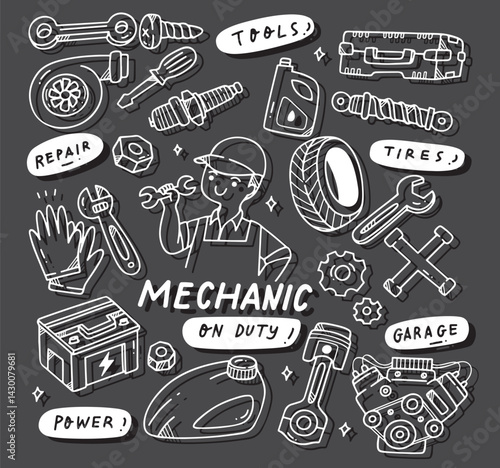 A set of car parts and automotive accessories in vector format.