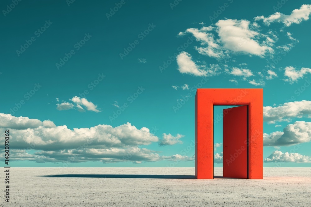 An open door in a colourful interior design reveals a breathtaking sky view, incorporating abstract and architectural elements An open door in a colourful interior design reveals a breathtaking sky view, incorporating abstract and architectural elements