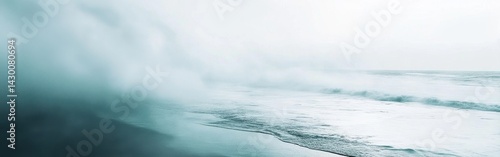 Obraz na płótnie Soft pastel mint and gray mist gently dissolving on a sandy beach with gentle ocean waves rolling in under a pale overcast sky w salonie