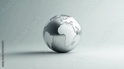 Metallic Silver Globe on White Background