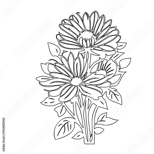 Wallpaper Mural Elegant floral line art illustration with daisy flowers and leaf arrangement Torontodigital.ca