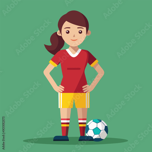 Soccer women, female football player with ball, isolated vector , high contrast illustration, front view 