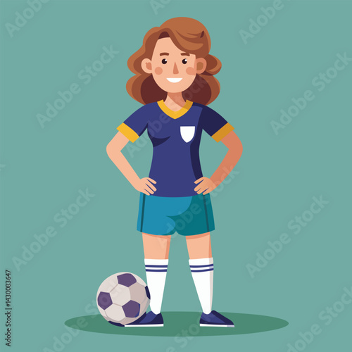 Soccer women, female football player with ball, isolated vector , high contrast illustration, front view 
