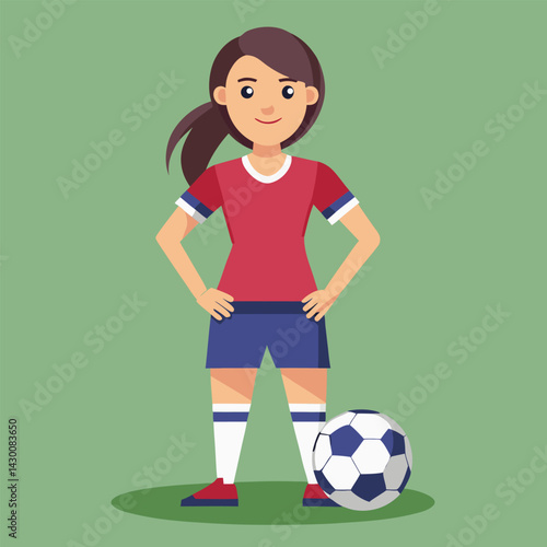 Soccer women, female football player with ball, isolated vector , high contrast illustration, front view 