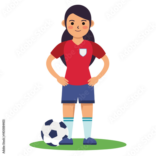 Soccer women, female football player with ball, isolated vector , high contrast illustration, front view 