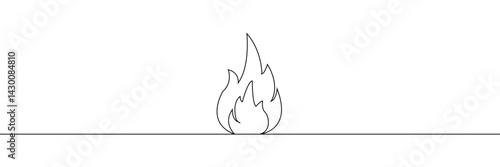Fire one continuous line drawing. Abstract black and white minimal single line art, Flame in continuous one line drawing. Fire icon concept. EPS 10 . 