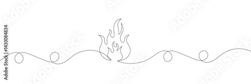 Fire one continuous line drawing. Abstract black and white minimal single line art, Flame in continuous one line drawing. Fire icon concept. EPS 10 . 
