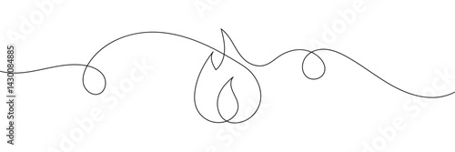 Fire one continuous line drawing. Abstract black and white minimal single line art, Flame in continuous one line drawing. Fire icon concept. EPS 10 . 
