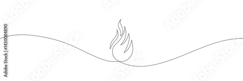 Fire one continuous line drawing. Abstract black and white minimal single line art, Flame in continuous one line drawing. Fire icon concept. EPS 10 . 