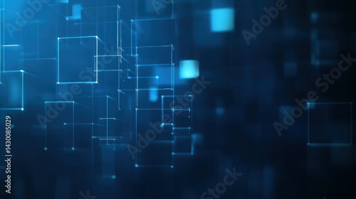 Abstract blue digital network background with glowing cubes and lines.