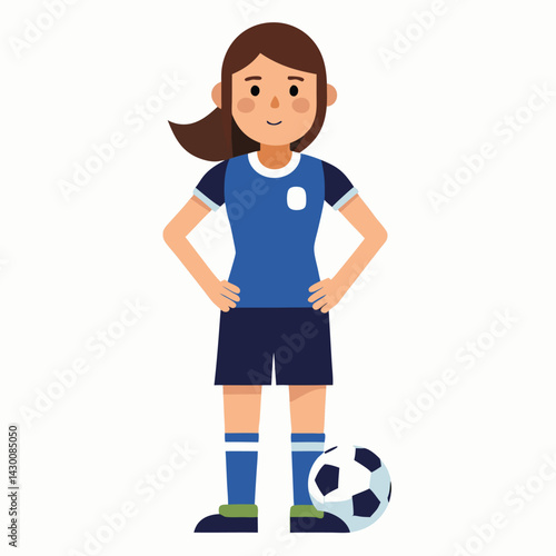Soccer women, female football player with ball, isolated vector , high contrast illustration, front view 