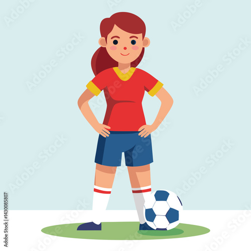 Soccer women, female football player with ball, isolated vector , high contrast illustration, front view 