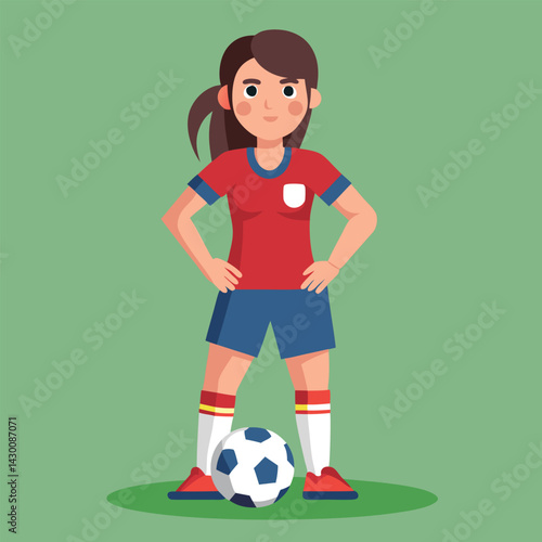 Soccer women, female football player with ball, isolated vector , high contrast illustration, front view 