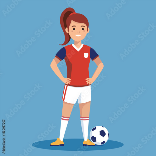 Soccer women, female football player with ball, isolated vector , high contrast illustration, front view 