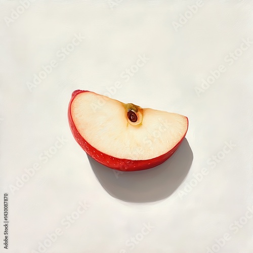 Crisp and Juicy Slice of Red Apple with Seed on a White Background, Presenting Freshness and Healthy Eating