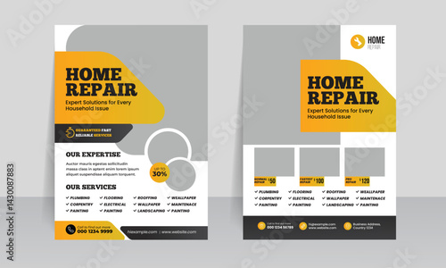 home repair service flyer template, construction a4 flyer leaflet design
