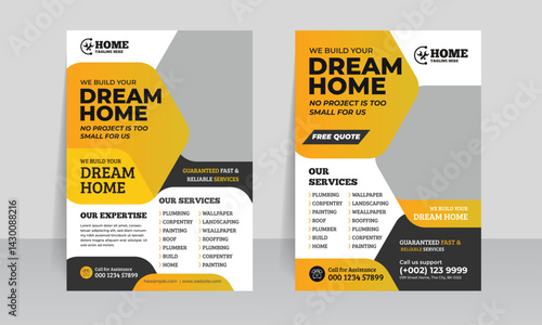 home repair service flyer template, construction a4 flyer leaflet design