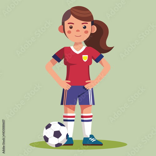 Soccer women, female football player with ball, isolated vector , high contrast illustration, front view 