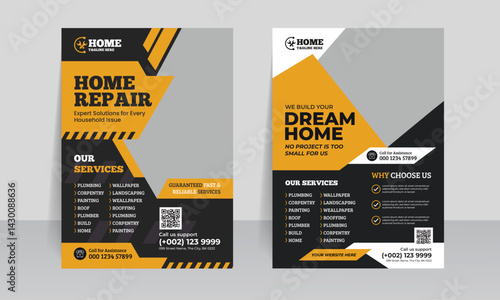 home repair service flyer template, construction a4 flyer leaflet design