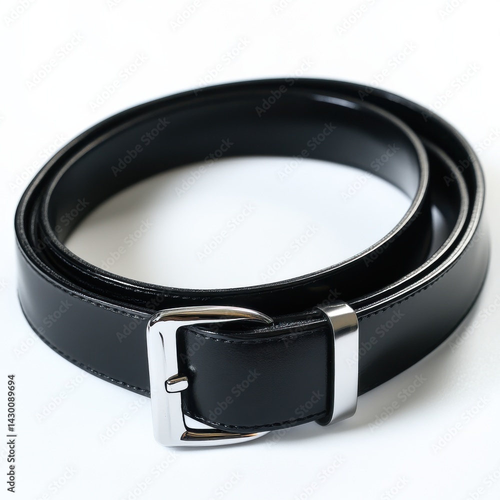 Elegant Black Leather Belt with Polished Silver Buckle - High Fashion Accessory for Formal Wear Elegant Black Leather Belt with Polished Silver Buckle - High Fashion Accessory for Formal Wear