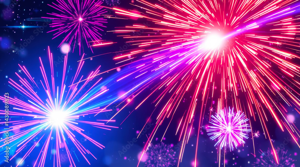Fototapeta premium Colorful fireworks exploding in night sky.