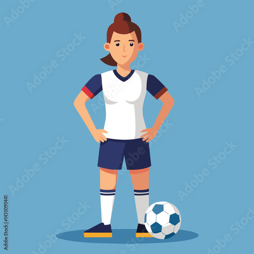 Soccer women, female football player with ball, isolated vector , high contrast illustration, front view 