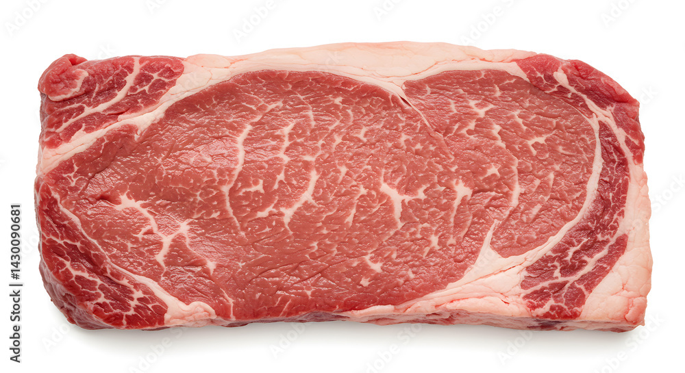 Raw beef steak with marbling on a white background Raw beef steak with marbling on a white background