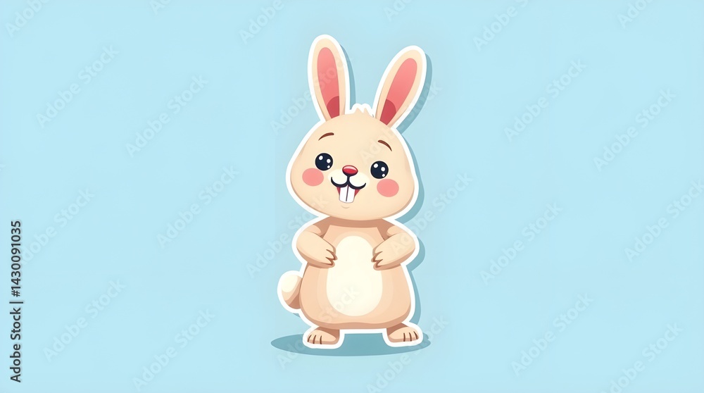 Fototapeta premium Playful Bunny Character Design - Thick Outline Vector Illustration with Solid Color Background