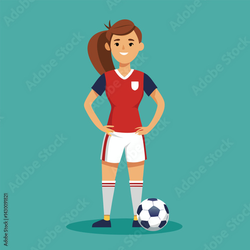 Soccer women, female football player with ball, isolated vector , high contrast illustration, front view 