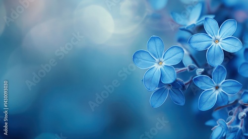 Delicate blue flowers on blurred background.