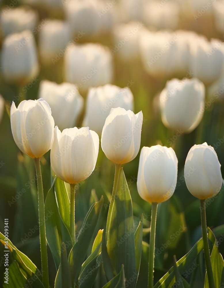 Obraz premium Blooming white tulip flowers in the field