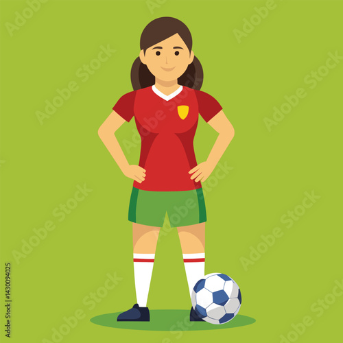 Soccer women, female football player with ball, isolated vector , high contrast illustration, front view 