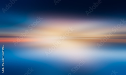 Fototapeta Naklejka Na Ścianę i Meble -  Abstract blurred landscape with a gradient sky and horizon . sunset colors on ocean horizon, motion blur .Sunset blur nature summer background cloud gradient overlay dramatic weather orange sky 