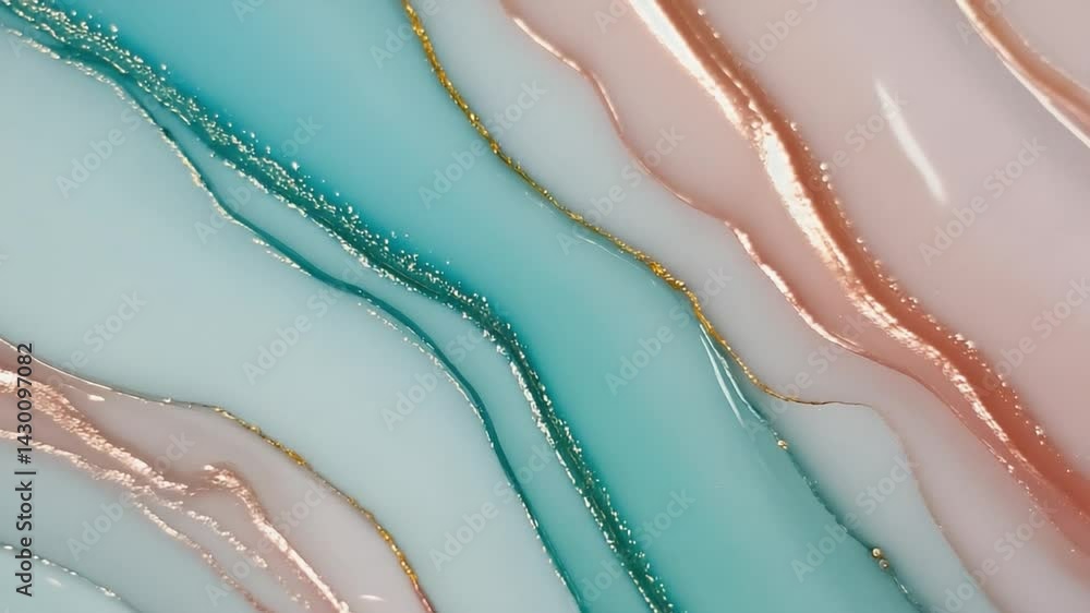 Abstract marbled design with teal, pink, and gold accents. Abstract marbled design with teal, pink, and gold accents.