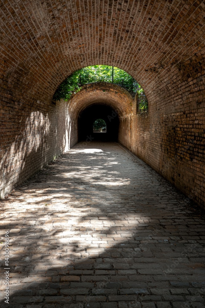 Obraz premium Brick tunnel with light at the end.