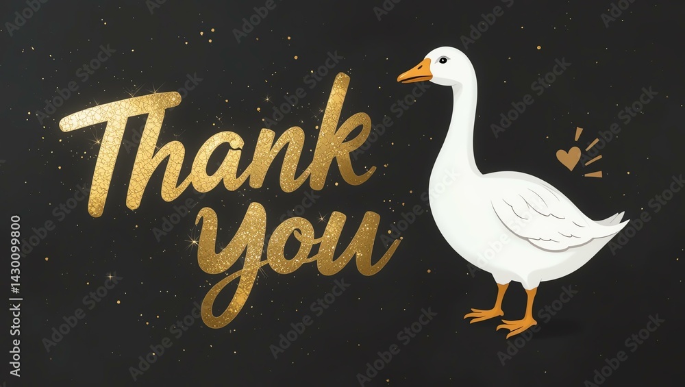 Fototapeta premium A charming illustration of a white goose next to a handwritten thank you message, celebrating gratitude and appreciation.