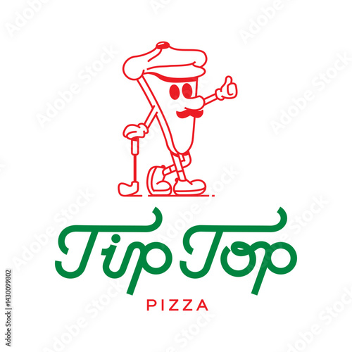 illustration pizza mascot that plays golf, pizza restaurant wall art 