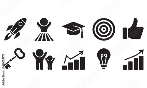 Vector Icons Set - Growth, Success, Education, Innovation & Motivation Concepts