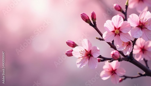 Delicate pink sakura blossoms, intricate branch pattern, cherry, delicate