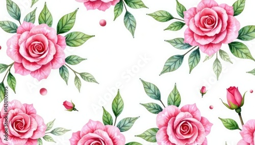 Delicate watercolor roses & leaves, repeating pattern, rose, flower