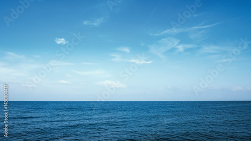 Fototapeta Naklejka Na Ścianę i Meble -  Calm blue ocean sea waves in sunny day. Tropical seascape horizon. Nature background.