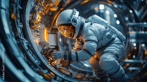Astronaut Exploring Futuristic Space Station