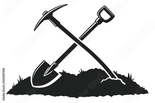 pickaxe and axe icon outline silhouette vector on white background