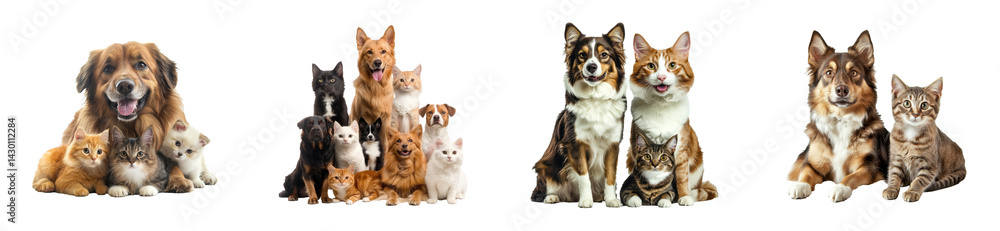 Cats and dogs together showcase friendship and companionship Cats and dogs together showcase friendship and companionship
