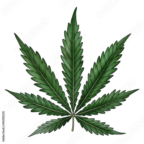 Detailed Green Cannabis Leaf Isolated on White Background