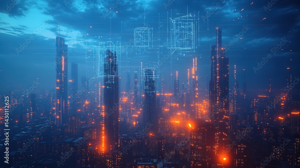 Obraz premium Futuristic Cityscape at Night