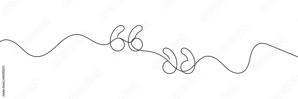 One continuous line illustration of quote mark icons. Continuous line drawing of quotes. Vector. One continuous line illustration of quote mark icons. Continuous line drawing of quotes. Vector.