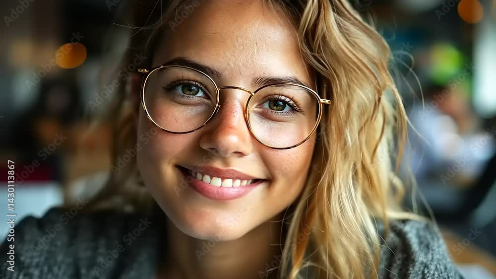 Young woman smiling in a caf? with blurred background Young woman smiling in a caf? with blurred background