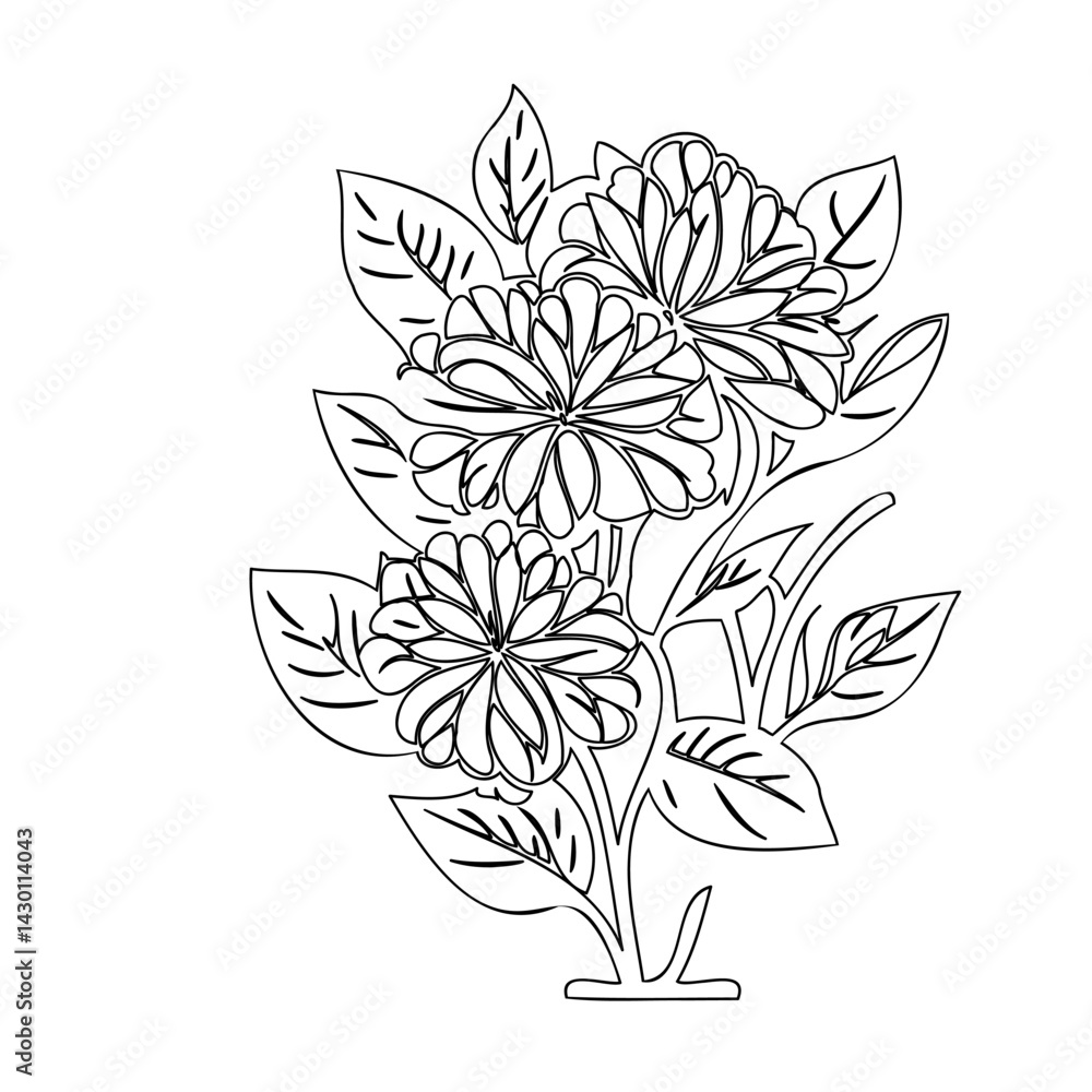 Fototapeta premium Elegant floral arrangement in black and white outlines featuring stylized blooms